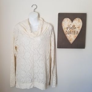 Dylan by True Grit Cowlneck Lace Sweater